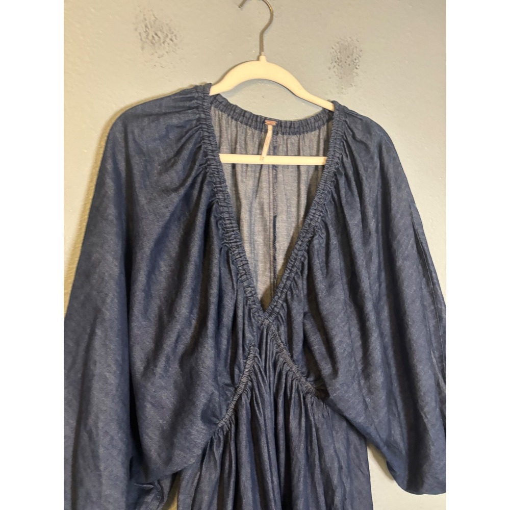 Free People Portia Denim Mini Dress V Neck Size Medium - Picture 6 of 11